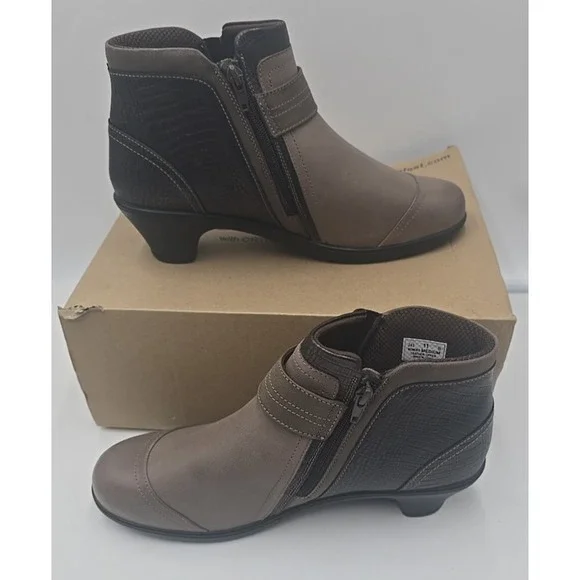 Orthofeet Bioheel Emma Ankle Boots‎ Brown Taupe Leather Buckle Heel 11